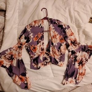 Floral Bell Long Sleeve Crop Top